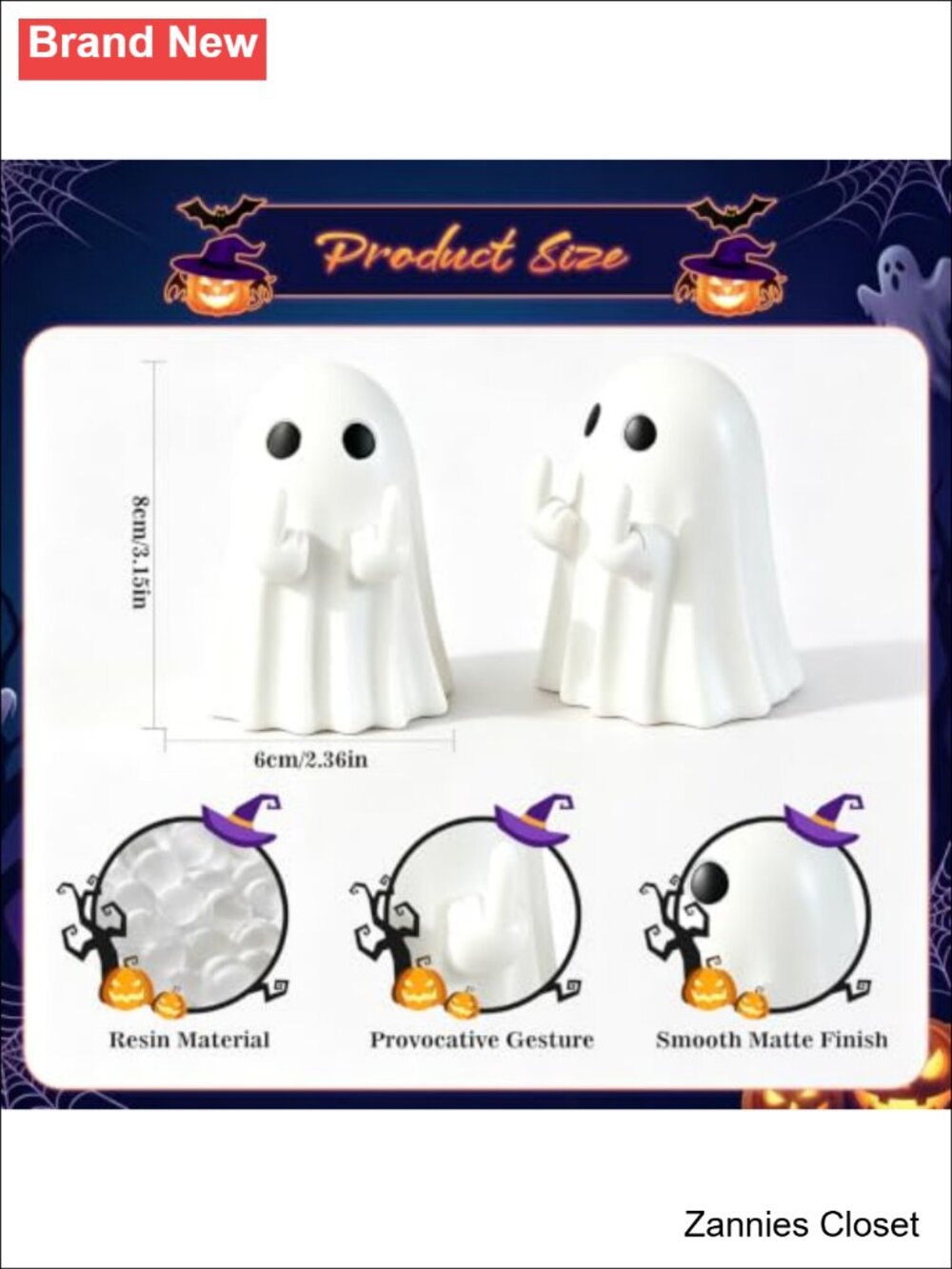 ๐ป 2Pcs Halloween Ghost Figurine, Cute Spooky Resin Ghost Statue Tabletop Home - Picture 3 of 6